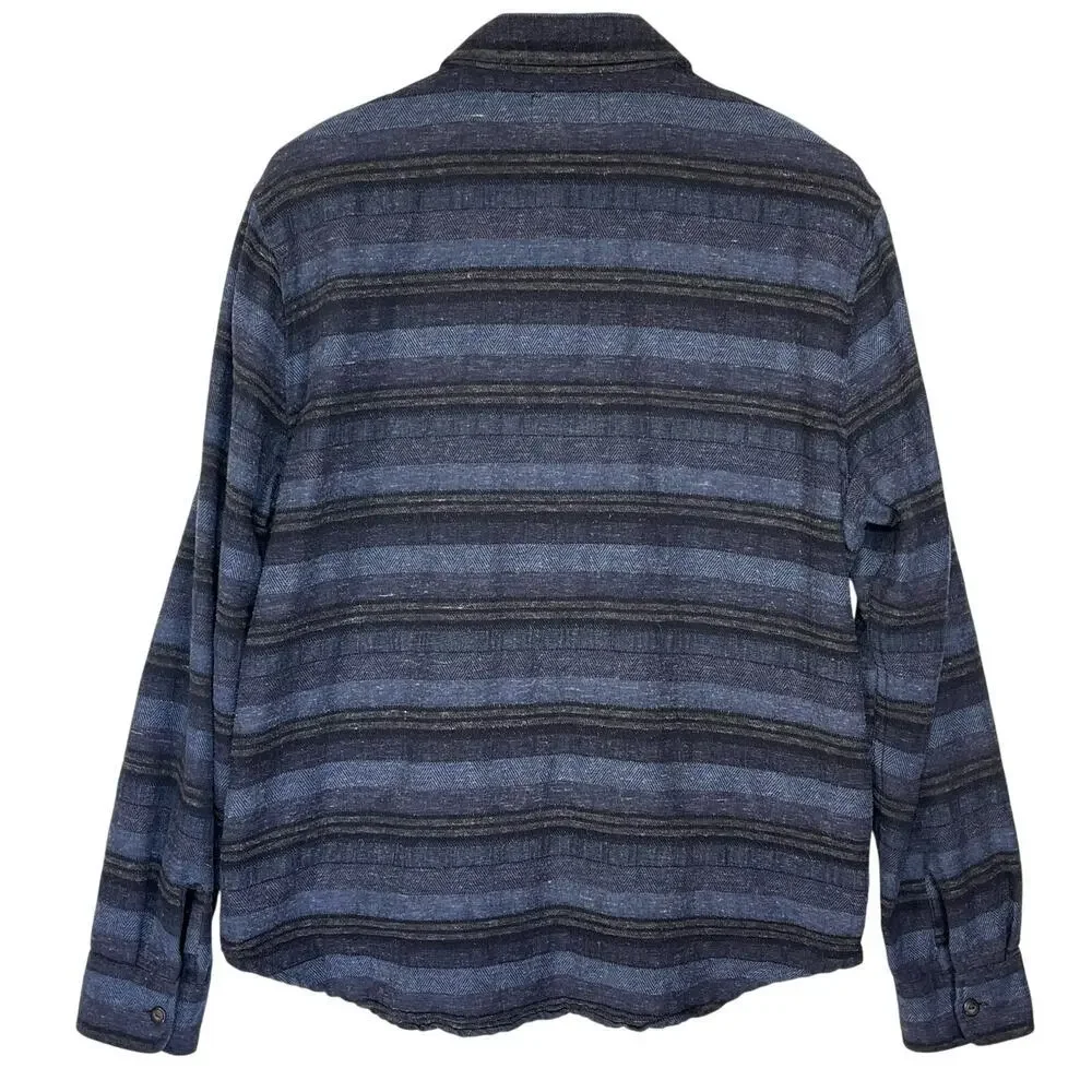 LUCKY BRAND Men’s Blue Striped Button Front Flannel Shacket large - Picture 5 of 5